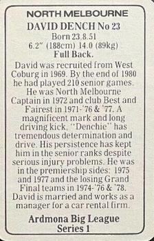 1981 Ardmona Big League Series 1 North Melbourne Kangaroos (VFL) #NNO David Dench Back